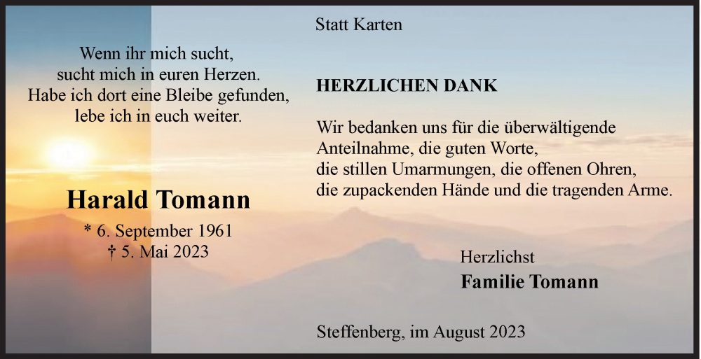  Traueranzeige für Harald Tomann vom 05.08.2023 aus Siegener Zeitung