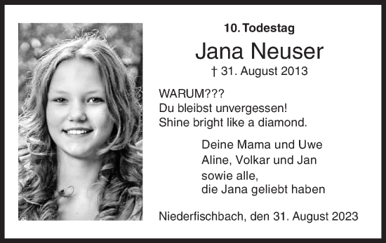 Traueranzeige von Jana Neuser von Siegener Zeitung