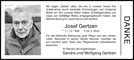 Traueranzeige von Josef Gertzen von Siegener Zeitung