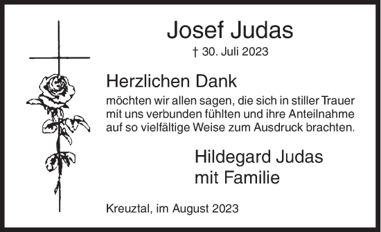 Traueranzeige von Josef Judas von Siegener Zeitung