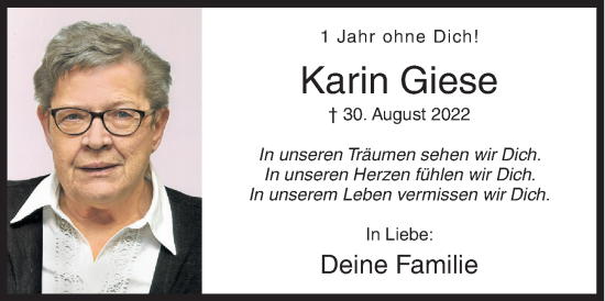 Traueranzeige von Karin Giese von Siegener Zeitung