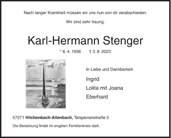 Traueranzeige von Karl-Hermann Stenger von Siegener Zeitung