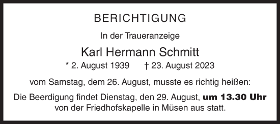 Traueranzeige von Karl Hermann Schmitt von Siegener Zeitung