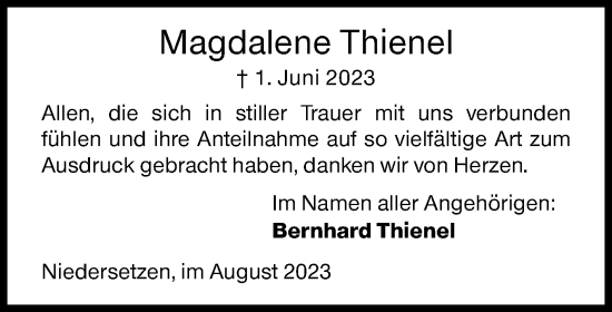 Traueranzeige von Magdalene Thienel von Siegener Zeitung