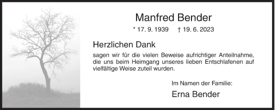 Traueranzeige von Manfred Bender von Siegener Zeitung