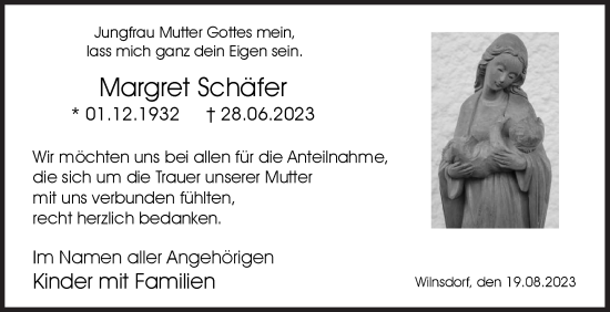 Traueranzeige von Margret Schäfer von Siegener Zeitung