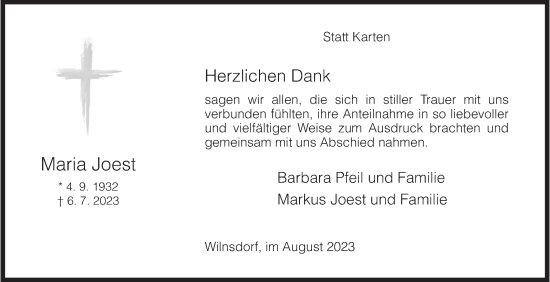 Traueranzeige von Maria Joest von Siegener Zeitung