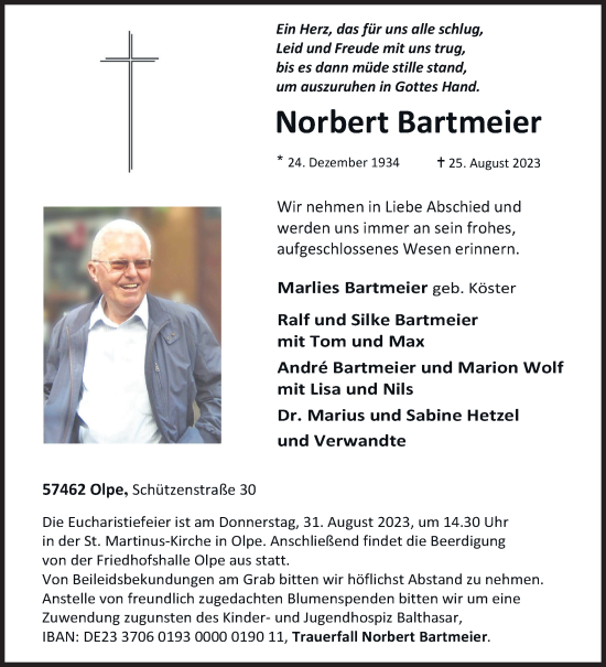 Traueranzeige von Norbert Bartmeier von Siegener Zeitung