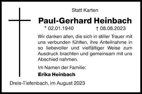 Traueranzeige von Paul-Gerhard Heinbach von Siegener Zeitung
