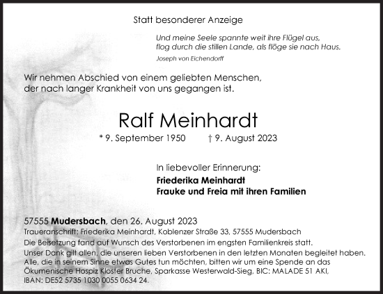 Traueranzeige von Ralf Meinhardt von Siegener Zeitung