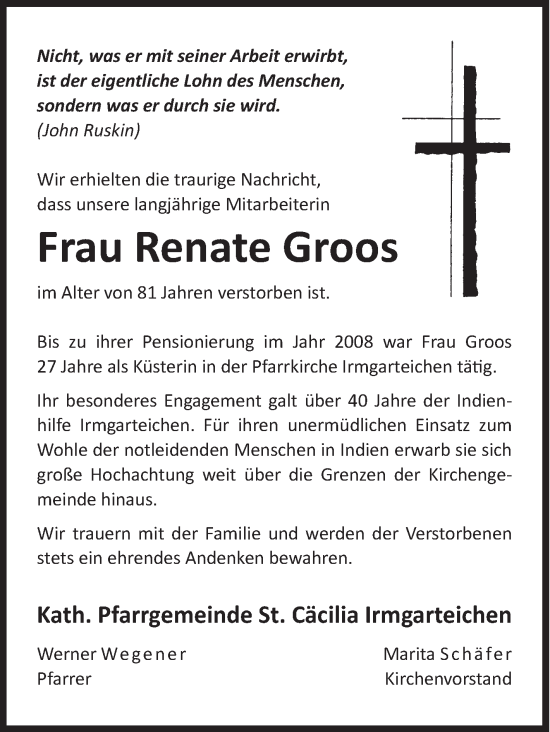 Traueranzeige von Renate Groos von Siegener Zeitung