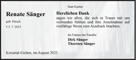 Traueranzeige von Renate Sänger von Siegener Zeitung