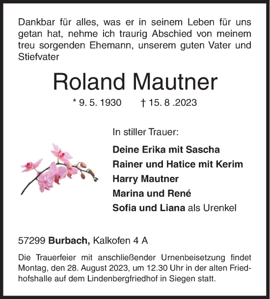 Traueranzeige von Roland Mautner von Siegener Zeitung
