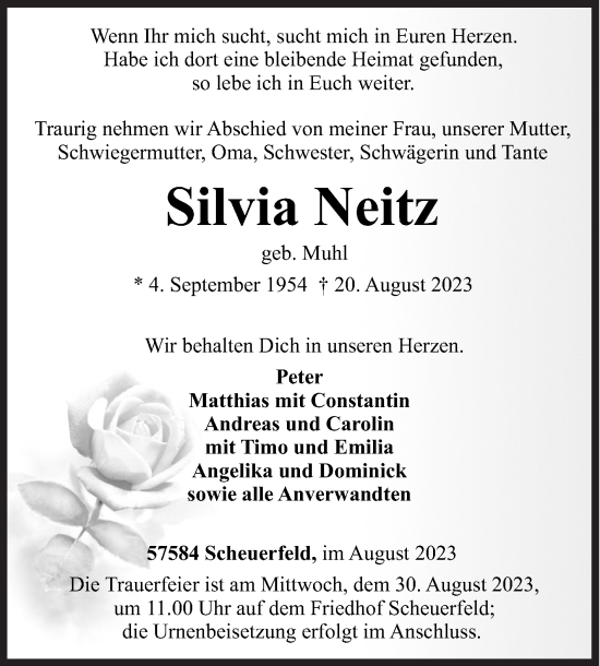Traueranzeige von Silvia Neitz von Siegener Zeitung