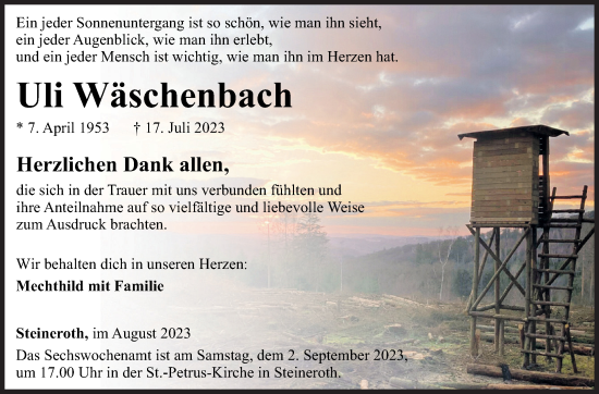 Traueranzeige von Uli Wäschenbach von Siegener Zeitung