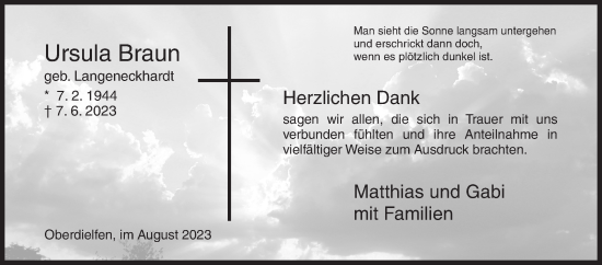 Traueranzeige von Ursula Braun von Siegener Zeitung