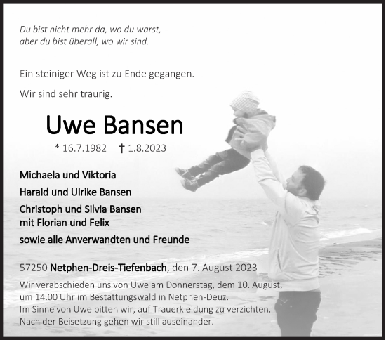 Traueranzeige von Uwe Bansen von Siegener Zeitung