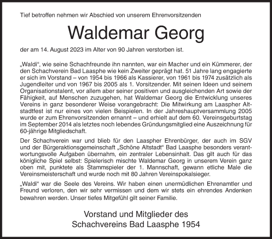 Traueranzeige von Waldemar Georg von Siegener Zeitung