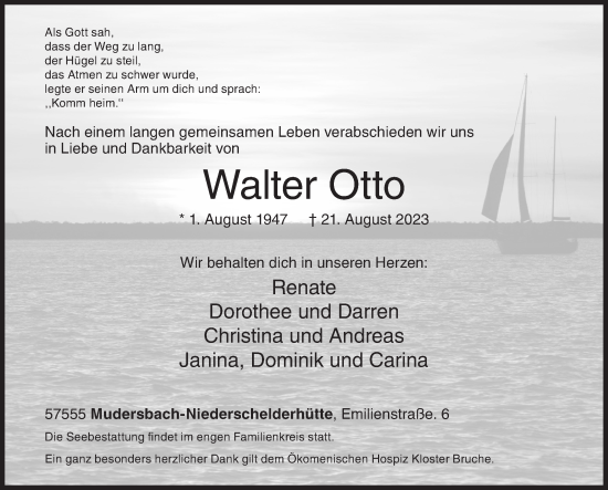 Traueranzeige von Walter Otto von Siegener Zeitung