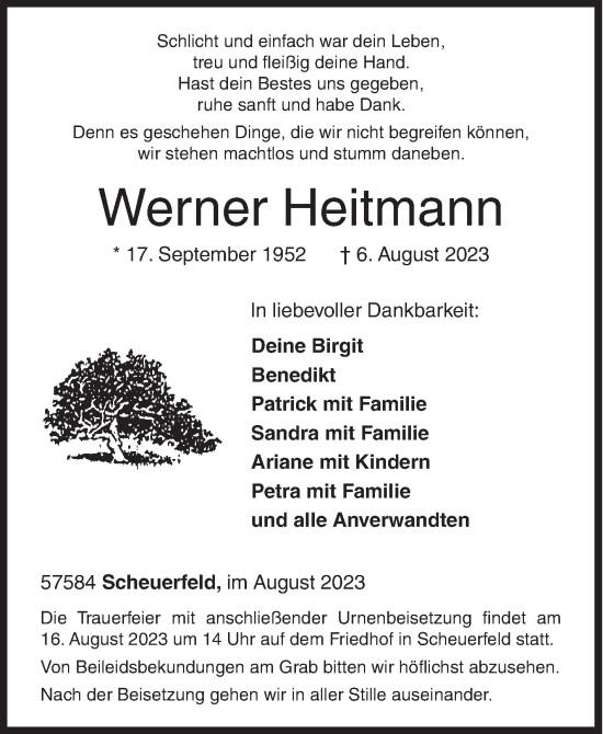 Traueranzeige von Werner Heitmann von Siegener Zeitung