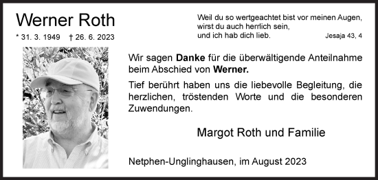 Traueranzeige von Werner Roth von Siegener Zeitung