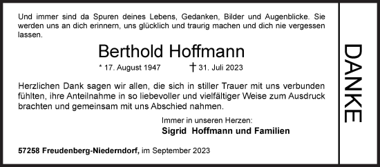 Traueranzeige von Berthold Hoffmann von Siegener Zeitung