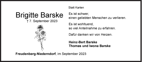 Traueranzeige von Brigitte Barske von Siegener Zeitung