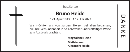 Traueranzeige von Bruno Heide von Siegener Zeitung