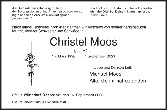 Traueranzeige von Christel Moos von Siegener Zeitung