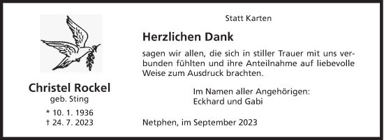 Traueranzeige von Christel Rockel von Siegener Zeitung