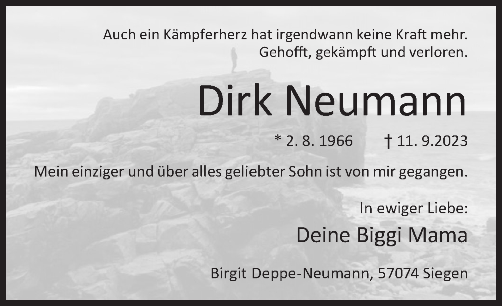  Traueranzeige für Dirk Neumann vom 16.09.2023 aus Siegener Zeitung