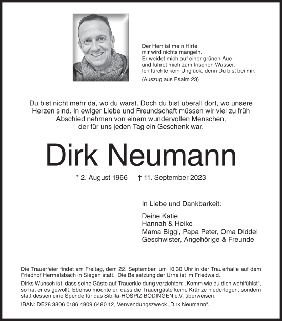 Traueranzeige von Dirk Neumann von Siegener Zeitung