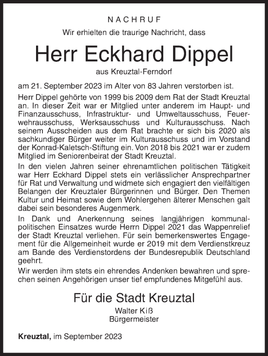 Traueranzeige von Eckhard Dippel von Siegener Zeitung