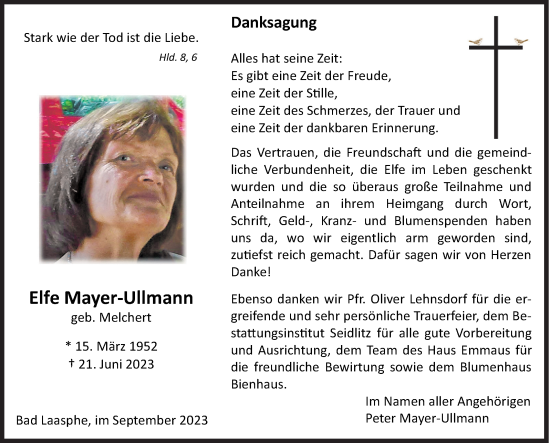 Traueranzeige von Elfe Mayer-Ullmann von Siegener Zeitung
