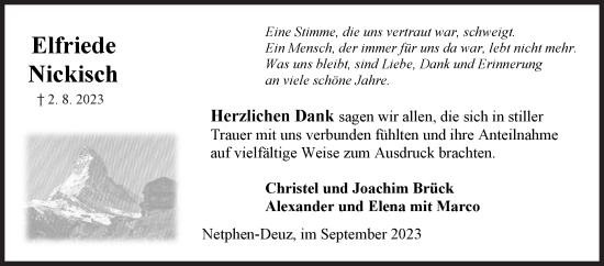 Traueranzeige von Elfriede Nickisch von Siegener Zeitung