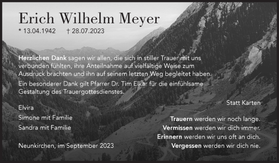 Traueranzeige von Erich Wilhelm Meyer von Siegener Zeitung
