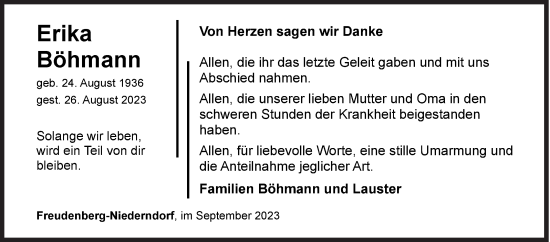 Traueranzeige von Erika Böhmann von Siegener Zeitung