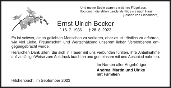 Traueranzeige von Ernst Ulrich Becker von Siegener Zeitung