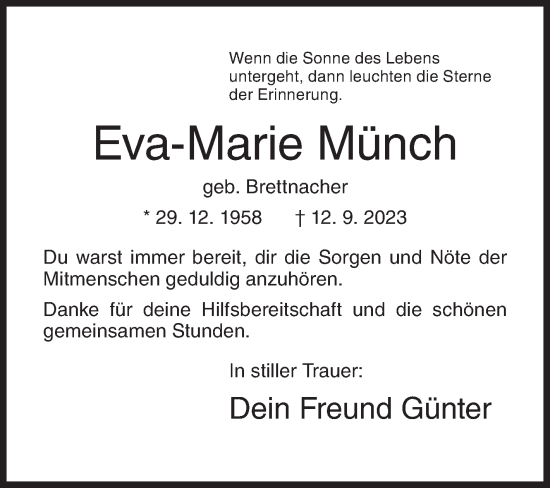 Traueranzeige von Eva-Marie Münch von Siegener Zeitung