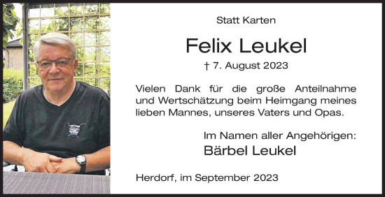 Traueranzeige von Felix  Leukel von Siegener Zeitung