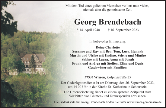 Traueranzeige von Georg Brendebach von Siegener Zeitung