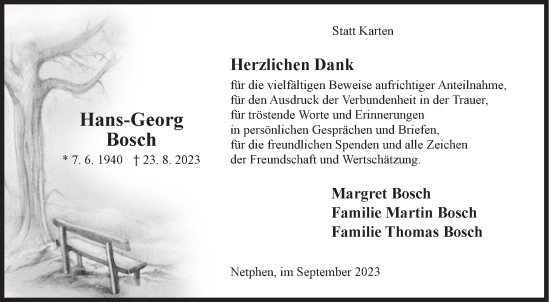 Traueranzeige von Hans-Georg Bosch von Siegener Zeitung