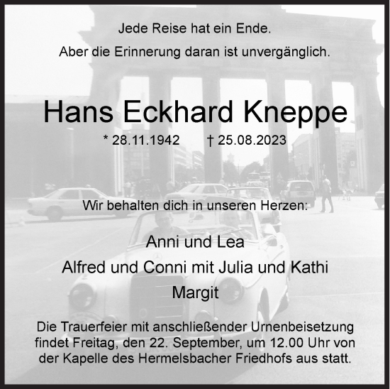 Traueranzeige von Hans Eckhard Kneppe von Siegener Zeitung