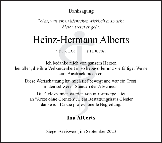 Traueranzeige von Heinz-Hermann Alberts von Siegener Zeitung