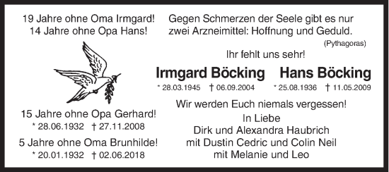 Traueranzeige von Irmgard und Hans Böcking von Siegener Zeitung