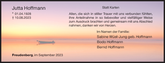 Traueranzeige von Jutta Hoffmann von Siegener Zeitung