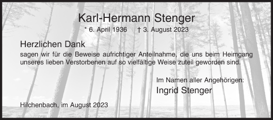 Traueranzeige von Karl-Hermann Stenger von Siegener Zeitung