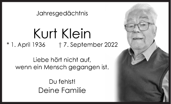 Traueranzeige von Kurt Klein von Siegener Zeitung