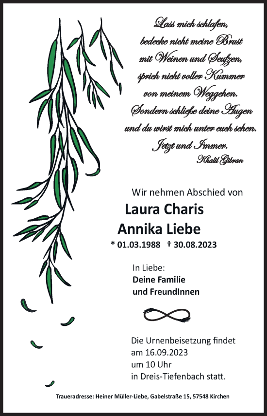 Traueranzeige von Laura Charis Annika Liebe von Siegener Zeitung