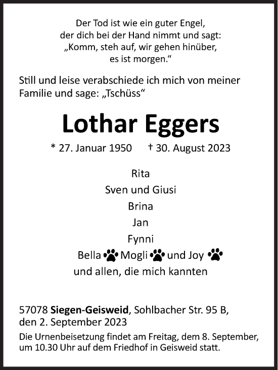 Traueranzeige von Lothar Eggers von Siegener Zeitung